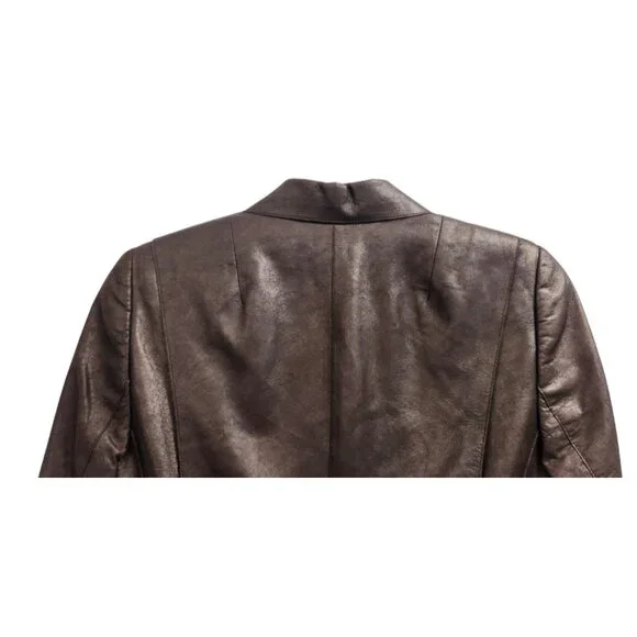 Akris Bergdorf Goodman Brown Lambskin Leather Blazer Jacket Tailored Snap Front - Picture 9 of 16